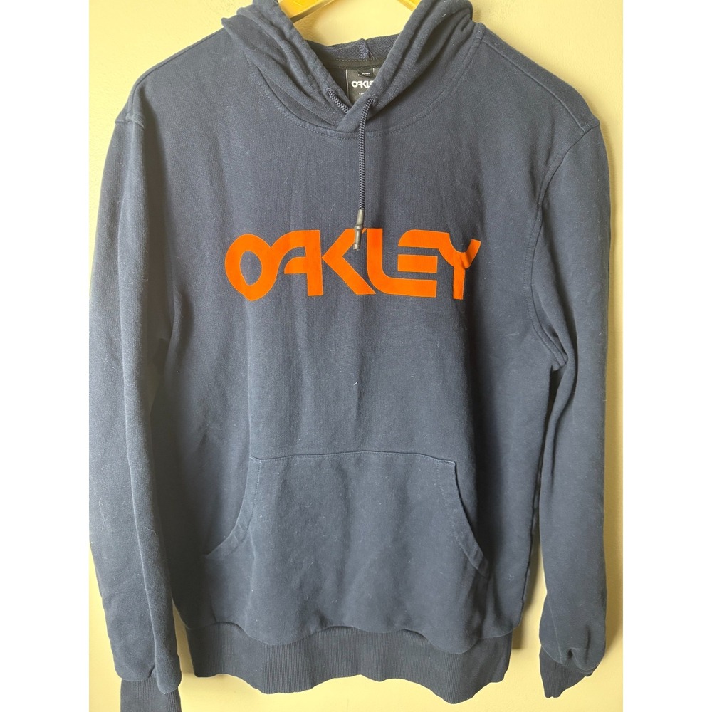 Oakley Custom Fit Hoodie Mens L Blue Big Logo‎ Orange Pullover Y2K